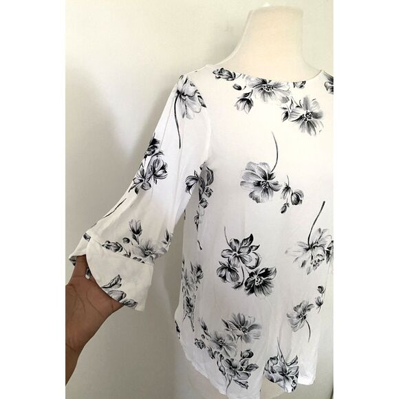 J Jill Wearever Floral Stretchy Tunic Top 3/4 Sleeve Pullover Blouse Sz SP - Picture 5 of 7